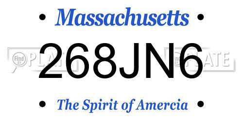 268JN6 Massachusetts License Plate