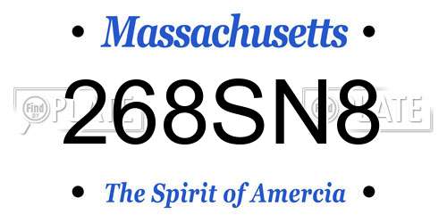 268SN8 Massachusetts License Plate