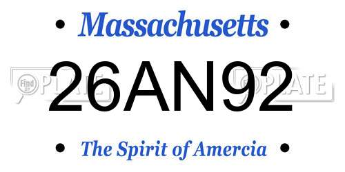 26AN92 Massachusetts License Plate