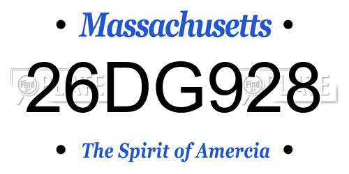26DG928 Massachusetts License Plate