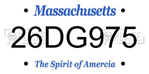 26DG975 Massachusetts License Plate