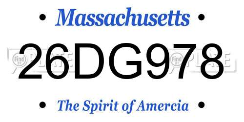 26DG978 Massachusetts License Plate