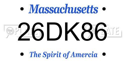 26DK86 Massachusetts License Plate