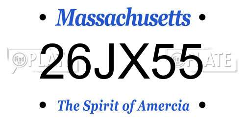 26JX55 Massachusetts License Plate