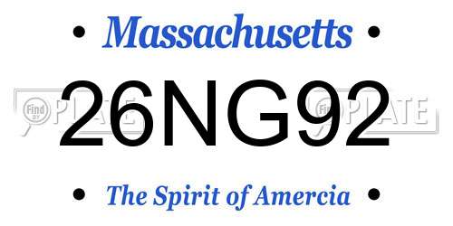 26NG92 Massachusetts License Plate