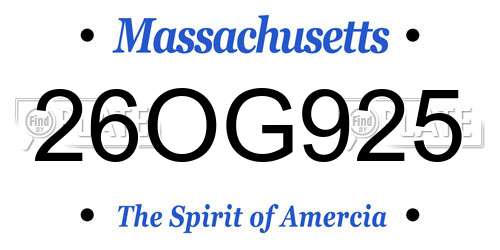 26OG925 Massachusetts License Plate