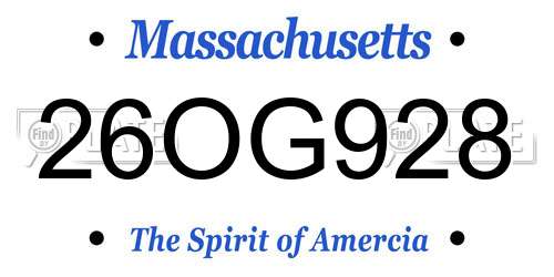 26OG928 Massachusetts License Plate