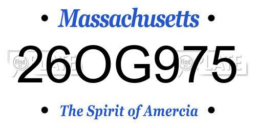 26OG975 Massachusetts License Plate