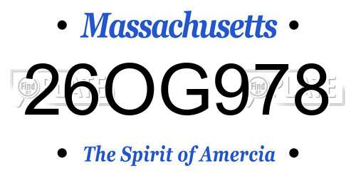 26OG978 Massachusetts License Plate