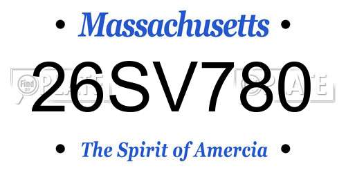 26SV780 Massachusetts License Plate