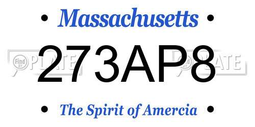 273AP8 Massachusetts License Plate