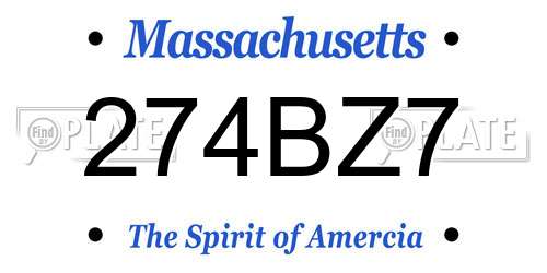 274BZ7 Massachusetts License Plate
