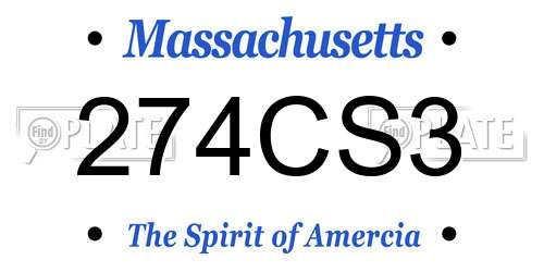 274CS3 Massachusetts License Plate
