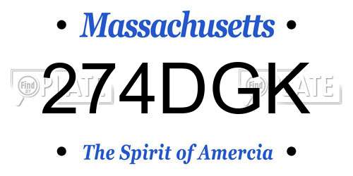 274DGK Massachusetts License Plate