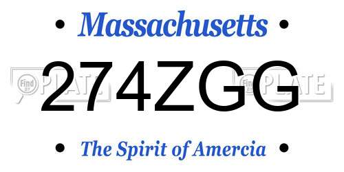 274ZGG Massachusetts License Plate