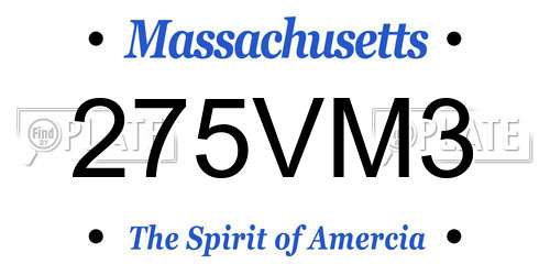 275VM3 Massachusetts License Plate