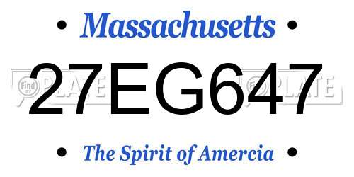27EG647 Massachusetts License Plate