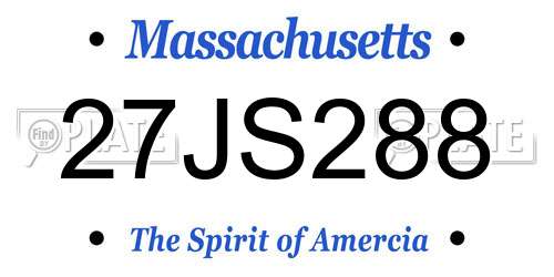 27JS288 Massachusetts License Plate