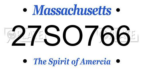 27SO766 Massachusetts License Plate