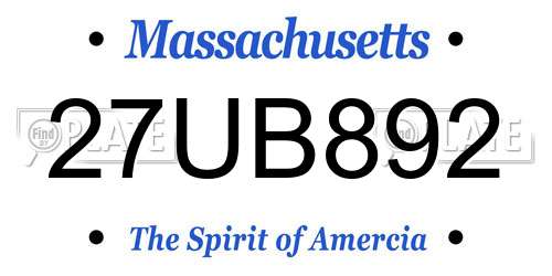 27UB892 Massachusetts License Plate