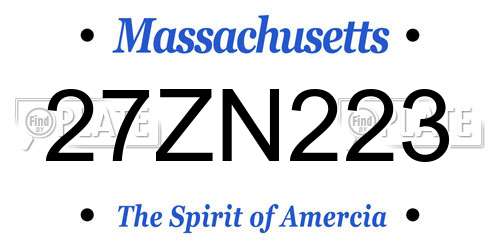 27ZN223 Massachusetts License Plate