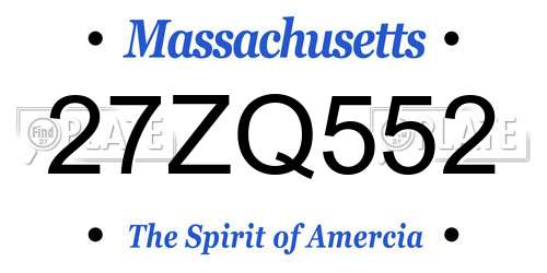 27ZQ552 Massachusetts License Plate