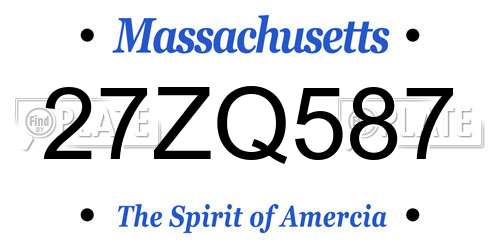 27ZQ587 Massachusetts License Plate