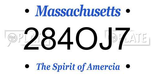 284OJ7 Massachusetts License Plate