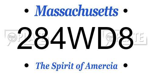 284WD8 Massachusetts License Plate