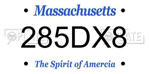285DX8 Massachusetts License Plate