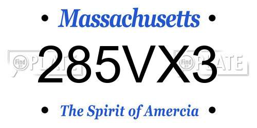 285VX3 Massachusetts License Plate