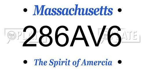 286AV6 Massachusetts License Plate