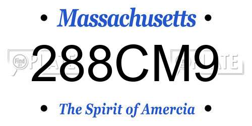 288CM9 Massachusetts License Plate