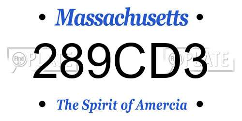 289CD3 Massachusetts License Plate
