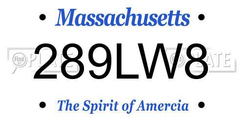 289LW8 Massachusetts License Plate