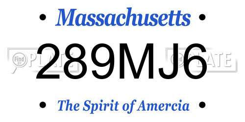 289MJ6 Massachusetts License Plate