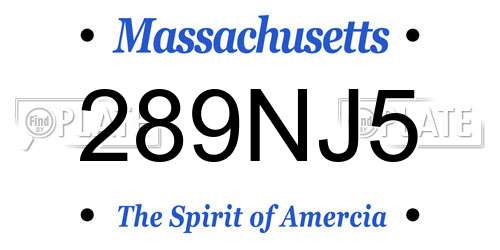 289NJ5 Massachusetts License Plate