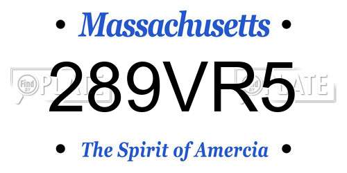 289VR5 Massachusetts License Plate