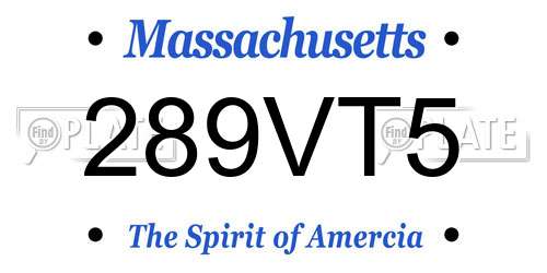289VT5 Massachusetts License Plate