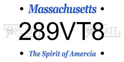 289VT8 Massachusetts License Plate