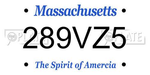 289VZ5 Massachusetts License Plate
