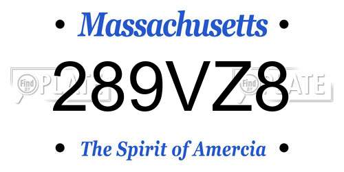 289VZ8 Massachusetts License Plate