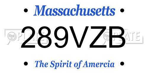 289VZB Massachusetts License Plate