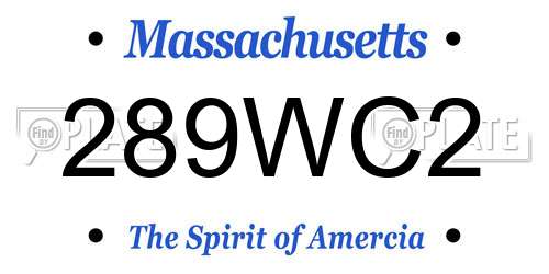 289WC2 Massachusetts License Plate