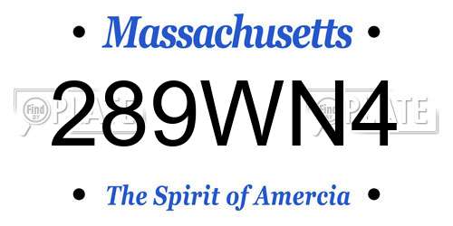 289WN4 Massachusetts License Plate