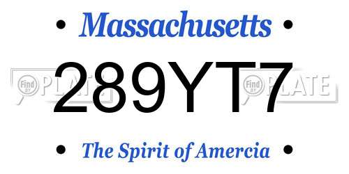 289YT7 Massachusetts License Plate