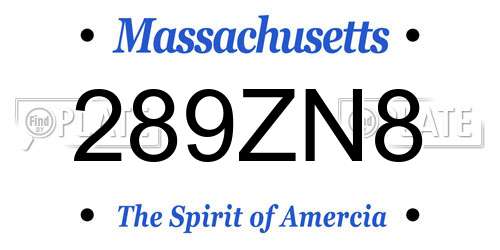 289ZN8 Massachusetts License Plate