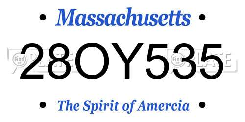 28OY535 Massachusetts License Plate