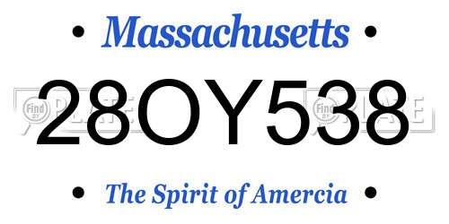 28OY538 Massachusetts License Plate