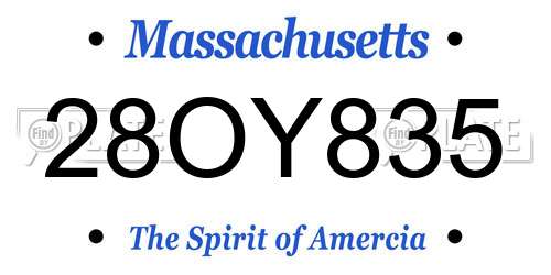 28OY835 Massachusetts License Plate